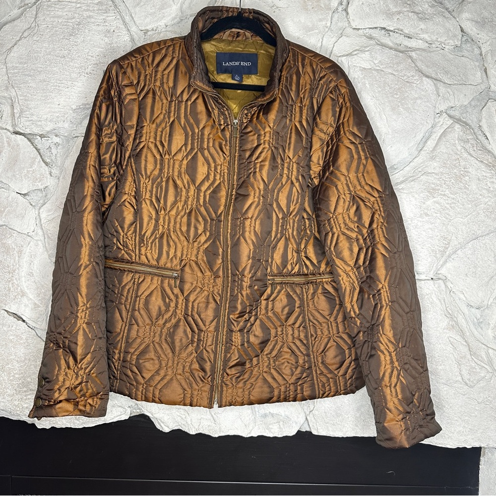 Lands' End Quilted Puffer Jacket in Rich Brown